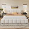 Christopher Knight Home Sunvi Upholstered King Size Bed Frame, King Bed Frame and Headboard, Platform Bed Frame King Size, Wood Bed Support and Slat, No Box Spring Needed, Easy Assembly, Beige(King (U.S. Standard))