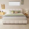 Christopher Knight Home Sunvi Upholstered King Size Bed Frame, King Bed Frame and Headboard, Platform Bed Frame King Size, Wood Bed Support and Slat, No Box Spring Needed, Easy Assembly, Beige(Queen)
