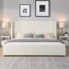 Christopher Knight Home Vanor Queen Size Bed Frame, Fabric Upholstered Platform Bed with Wingback Tall Headboard, Wooden Slats, No Box Spring Needed, Easy Assembly, White(King)