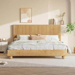 Christopher Knight Home Calden Farmhouse King Size Bed Frame with Headboard, Natural Wood King Size Platform Bed Frame, Wooden King Size Bed Set, No Box Spring Needed, Easy Assembly, Natural Brown(King (U.S. Standard))
