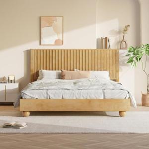 Christopher Knight Home Calden Farmhouse King Size Bed Frame with Headboard, Natural Wood King Size Platform Bed Frame, Wooden King Size Bed Set, No Box Spring Needed, Easy Assembly, Natural Brown(Queen (U.S. Standard))