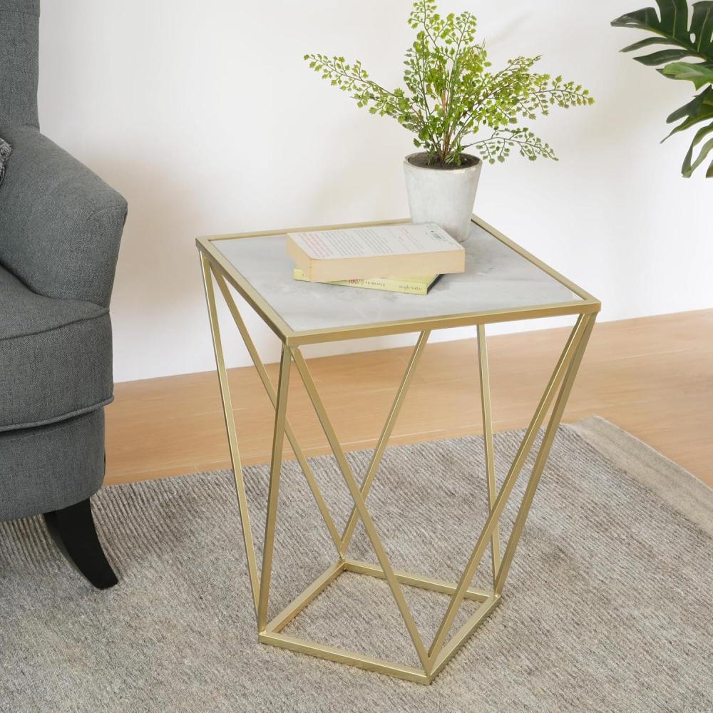 image:imageChristopher Knight Home Lyle Modern Accent Table Sofa Side Table with Sleek Tempered Glass Top with Geometric Iron Legs Compact EndTables for Living Room Bedroom Hallway Home Office GoldWhite