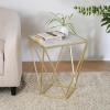 Christopher Knight Home Lyle Modern Accent Table, Sofa Side Table with Sleek Tempered Glass Top with Geometric Iron Legs, Compact End-Tables for Living Room Bedroom Hallway Home Office, Gold+White