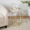 Christopher Knight Home Lyle Modern Accent Table, Sofa Side Table with Sleek Tempered Glass Top with Geometric Iron Legs, Compact End-Tables for Living Room Bedroom Hallway Home Office, Gold+White