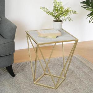 Christopher Knight Home Lyle Modern Accent Table, Sofa Side Table with Sleek Tempered Glass Top with Geometric Iron Legs, Compact End-Tables for Living Room Bedroom Hallway Home Office, Gold+White