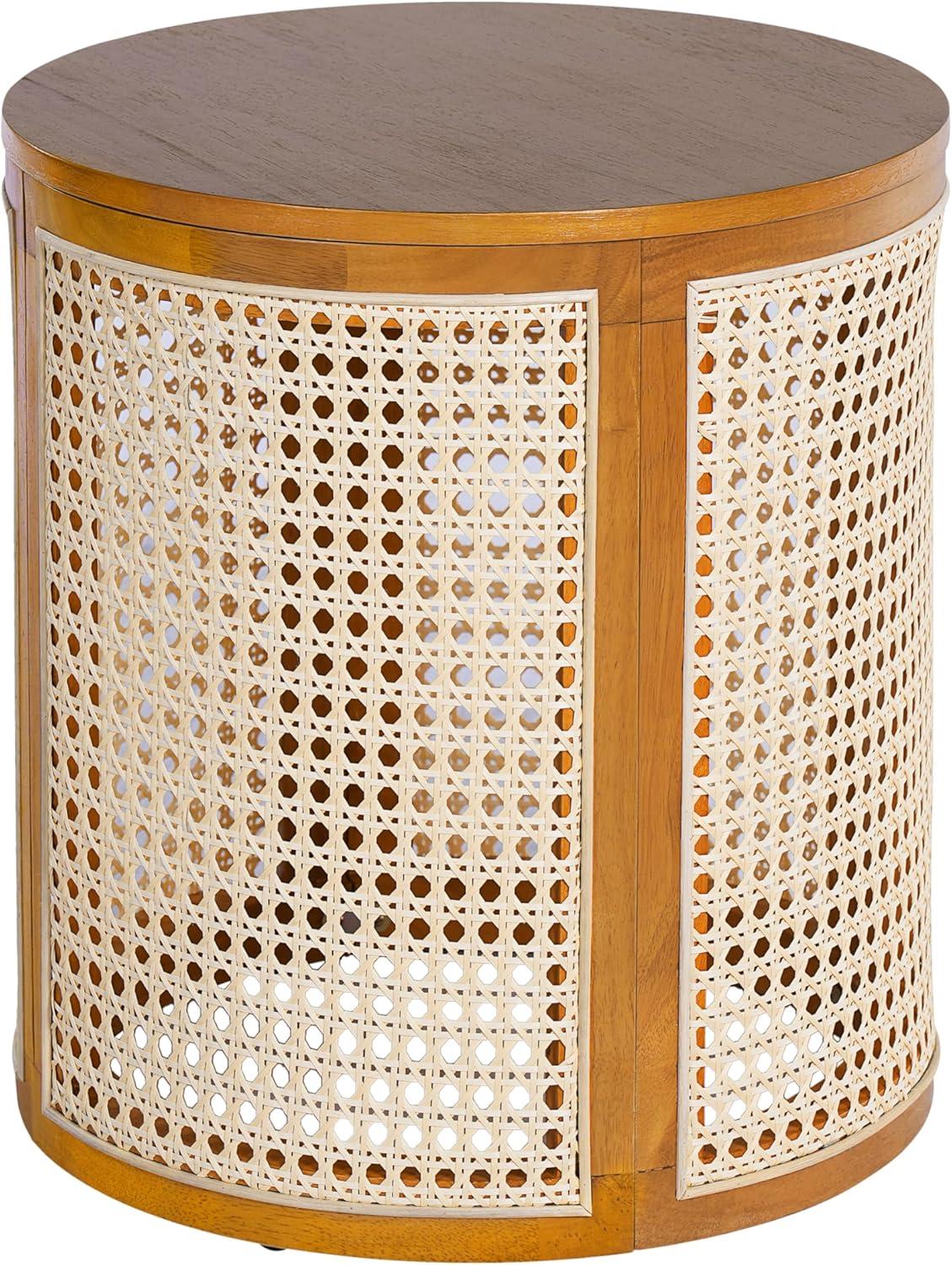 image:imageChristopher Knight Home Aurl 1570 Round End Table Hollow Woven Side Table Small Rubber Wood Nightstand Rattan Woven Tea Desk Round Wood Tabletop Chic Home Deor Desk Easy Assembly NaturalYellowishbrown