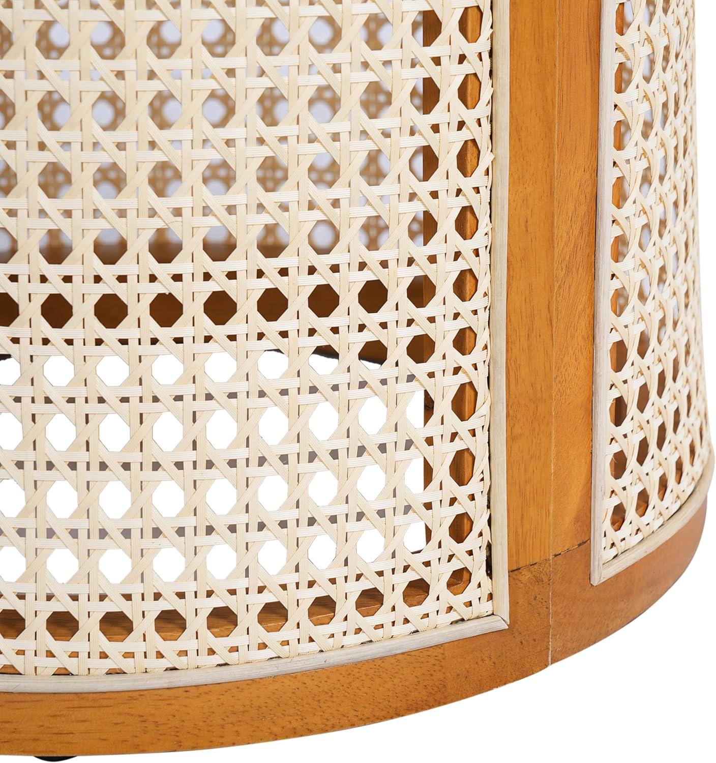 image:imageChristopher Knight Home Aurl 1570 Round End Table Hollow Woven Side Table Small Rubber Wood Nightstand Rattan Woven Tea Desk Round Wood Tabletop Chic Home Deor Desk Easy Assembly NaturalYellowishbrown