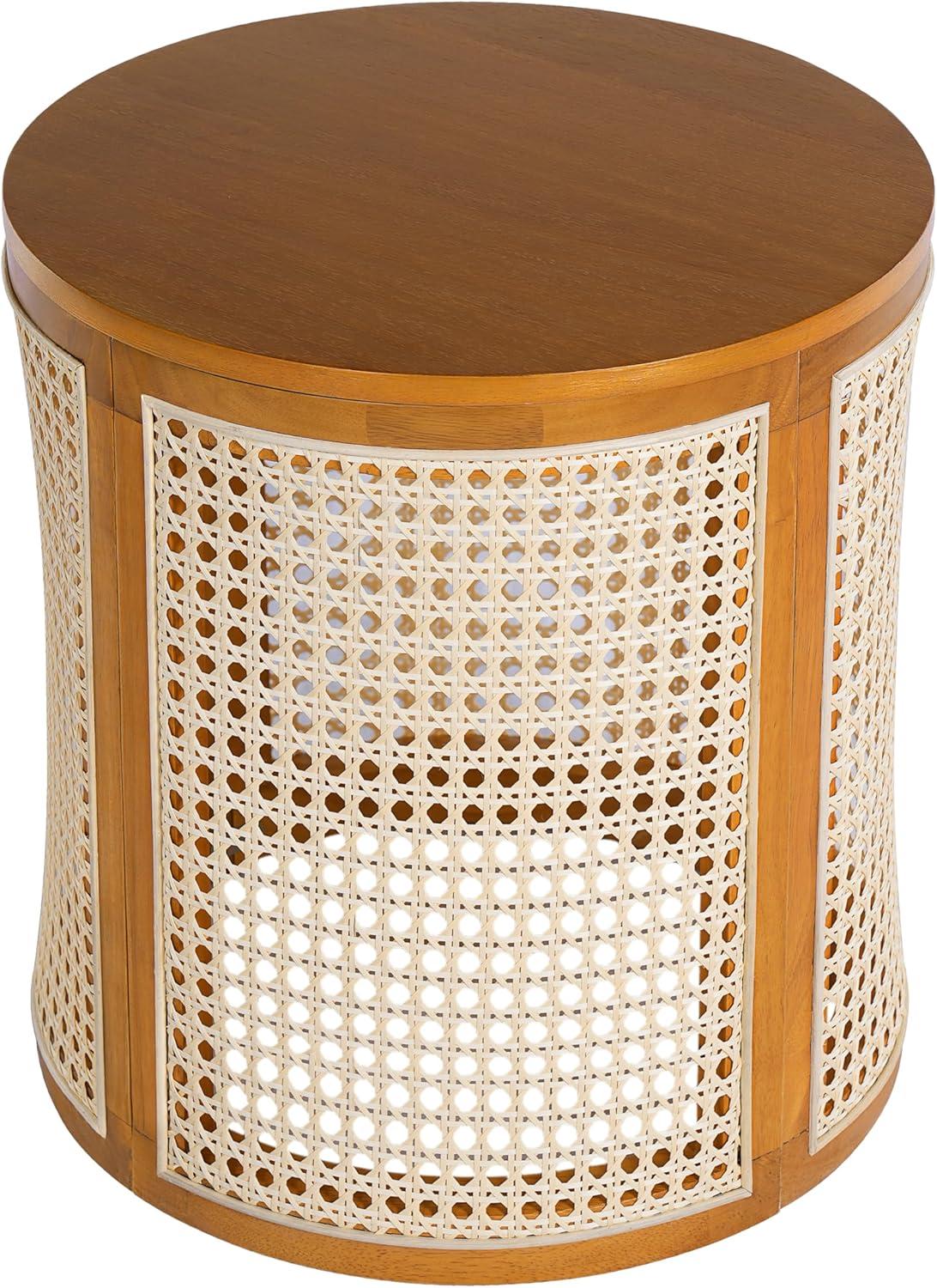 image:imageChristopher Knight Home Aurl 1570 Round End Table Hollow Woven Side Table Small Rubber Wood Nightstand Rattan Woven Tea Desk Round Wood Tabletop Chic Home Deor Desk Easy Assembly NaturalYellowishbrown
