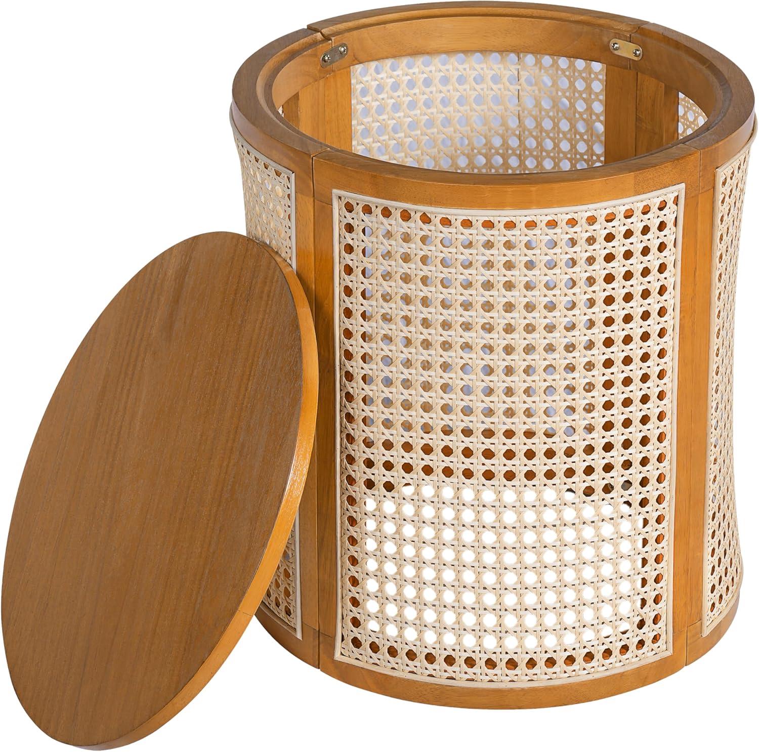 image:imageChristopher Knight Home Aurl 1570 Round End Table Hollow Woven Side Table Small Rubber Wood Nightstand Rattan Woven Tea Desk Round Wood Tabletop Chic Home Deor Desk Easy Assembly NaturalYellowishbrown