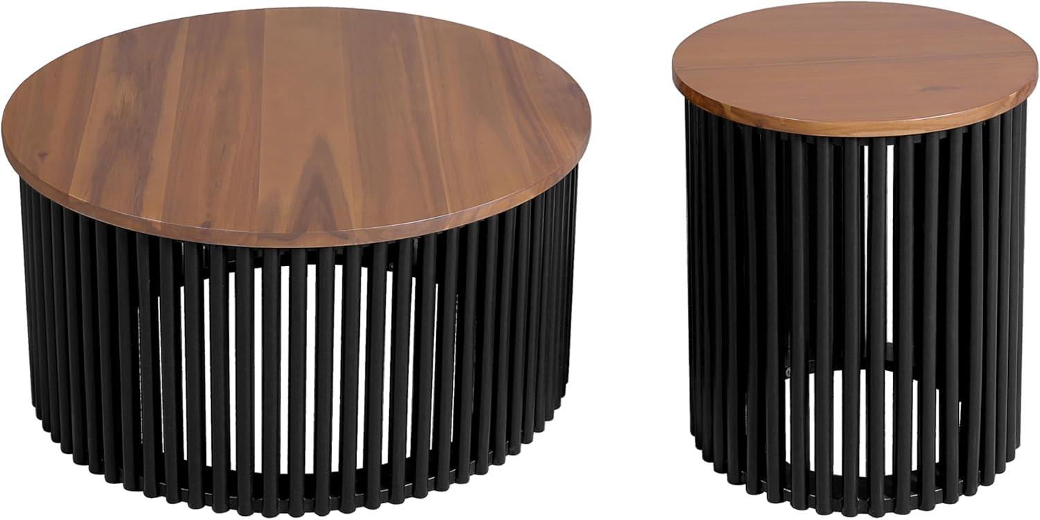 image:imageChristopher Knight Home Lemas Acacia Wood Coffee Table and Side Table Set with Wood Base Modern Indoor Accent Tables for Living Room Bedroom Home Office NaturalBlack 2 pcs Set