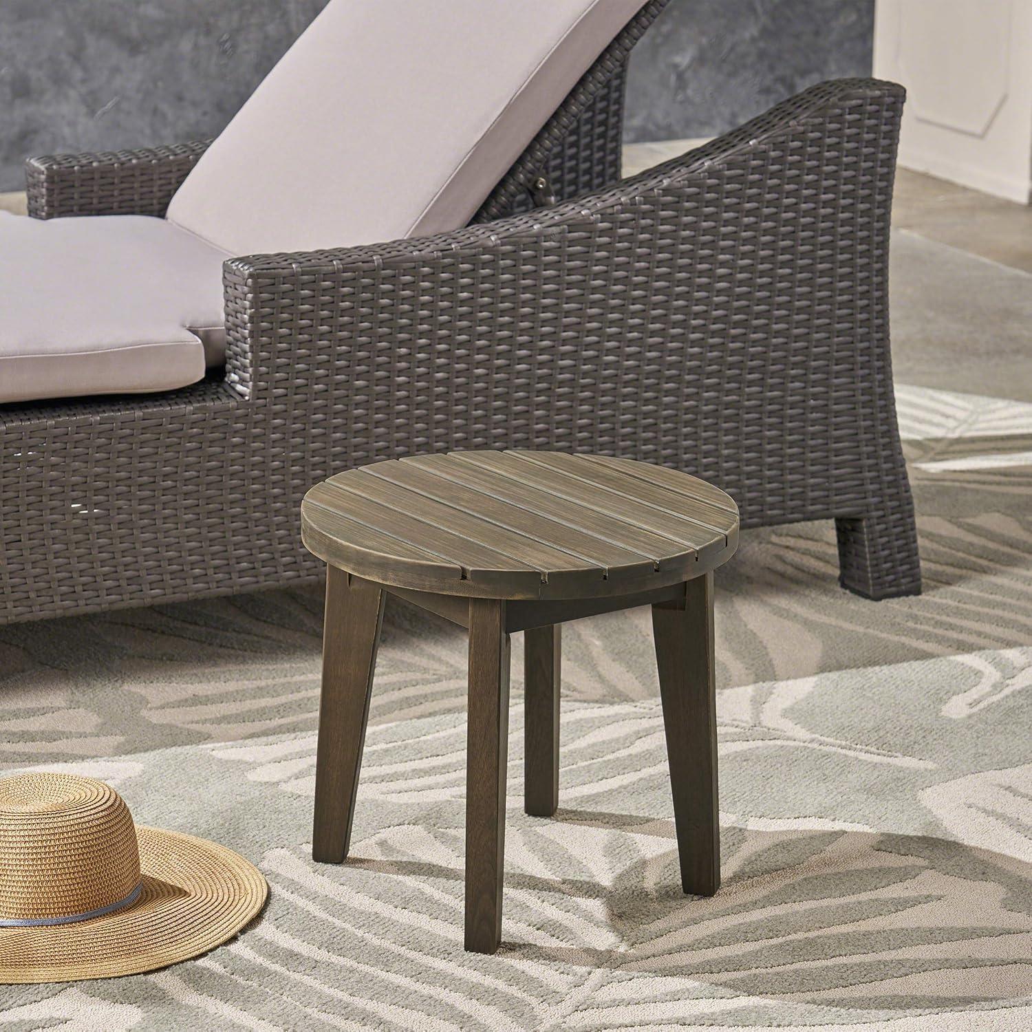 image:imageChristopher Knight Home Selma Acacia Wood Outdoor Side Table Decorative Rectangular Small Accent Table Weather Resistant Patio End Table for Balcony Beach Pool Side Slatted Design Natural StainedParker gray Finish