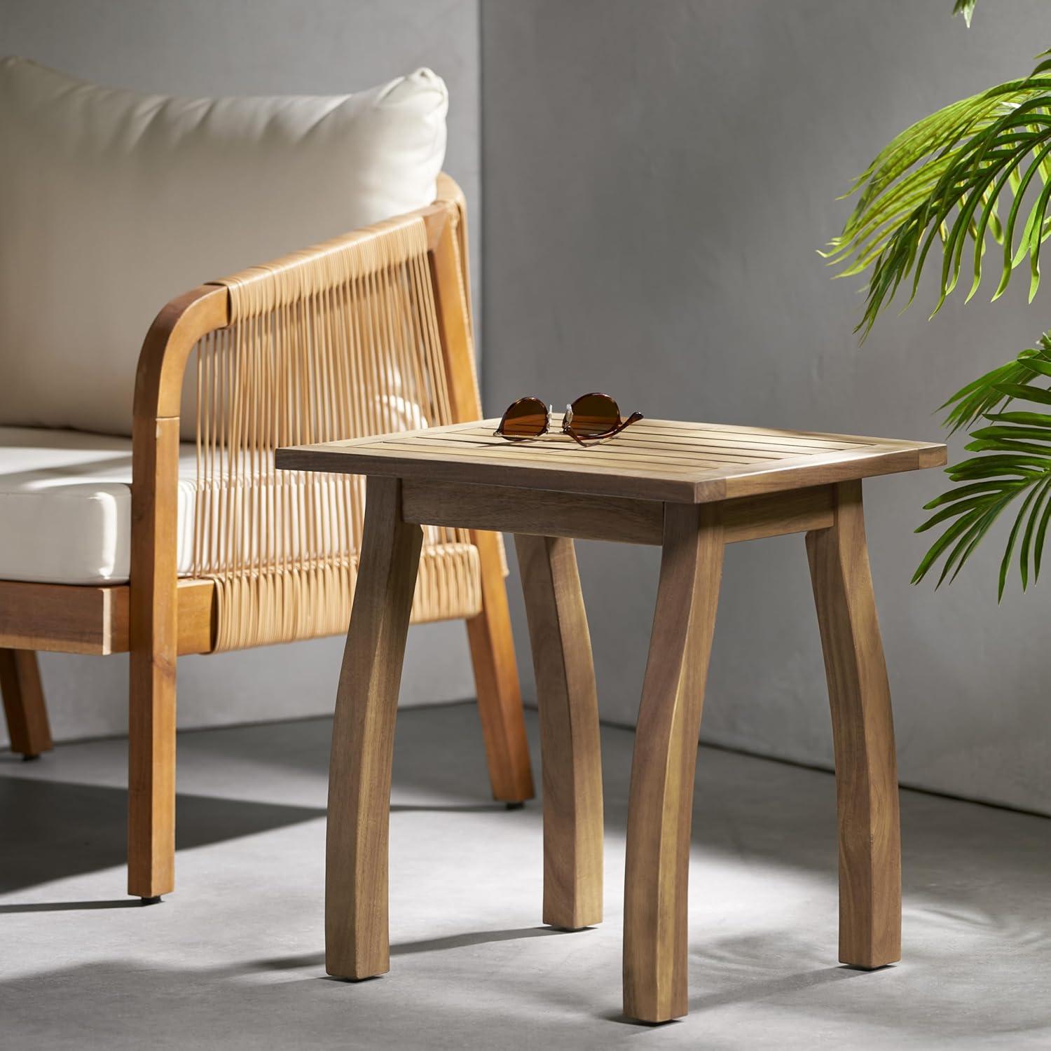 image:imageChristopher Knight Home Selma Acacia Wood Outdoor Side Table Decorative Rectangular Small Accent Table Weather Resistant Patio End Table for Balcony Beach Pool Side Slatted Design Natural StainedNatural Stained