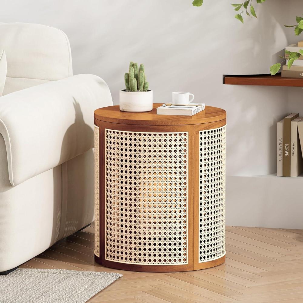 image:imageChristopher Knight Home Aurl 1570 Round End Table Hollow Woven Side Table Small Rubber Wood Nightstand Rattan Woven Tea Desk Round Wood Tabletop Chic Home Deor Desk Easy Assembly NaturalYellowishbrown