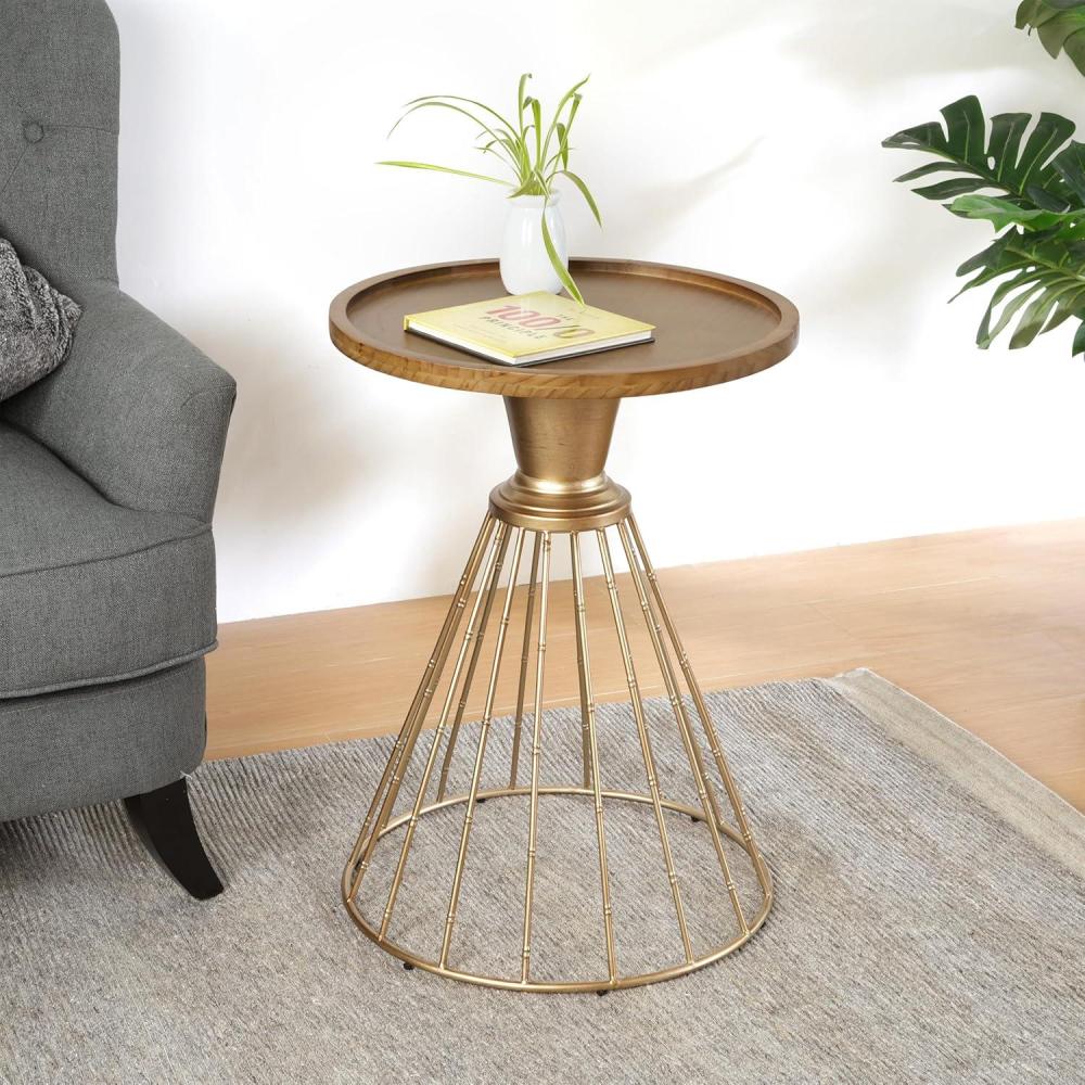 image:imageChristopher Knight Home Aurl Hollow Edge End Table Round Side Table Wooden Concave Tabletop Iron Frame Side Desk No Assembly Needed Pine Wood Tea Desk for Living Room Home GoldNatural