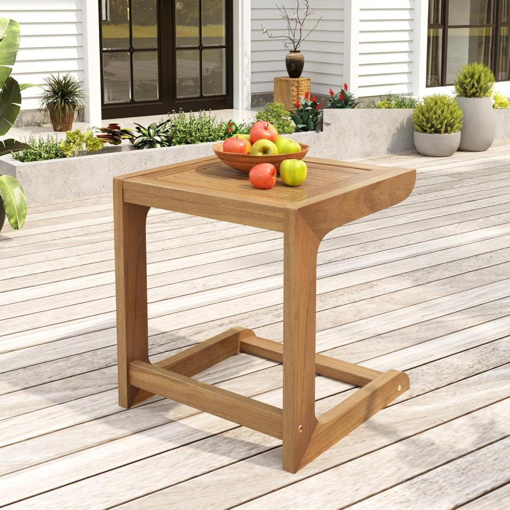 image:imageChristopher Knight Home Dessa Outdoor Side Table Acacia Wood End Table C Shape Small Coffee Table Wooden Slat Panel Design Lightweight Easy Move Acacia Wood Frame Desk for Poolside Backyard Teak