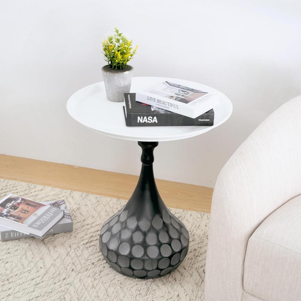 image:imageChristopher Knight Home Jorine Accent Side Table Metal End Table Round Tabletop HandHammered Texture Pedestal Sofa Side Desk Small Nightstand for Living Room Easy Assembly WhiteBlack