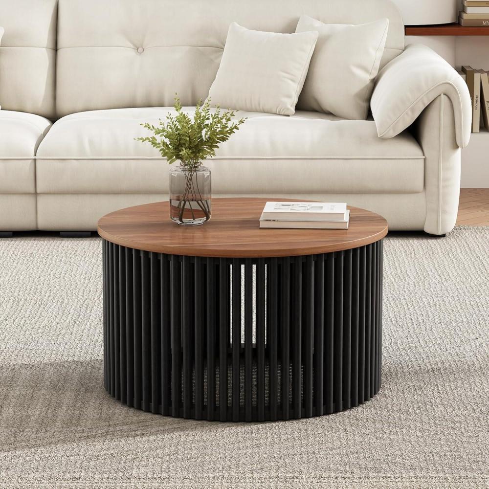 image:imageChristopher Knight Home Lemas Acacia Wood Coffee Table 30 W Round Modern Sofa Side Table with Wood Base Modern Indoor Accent Table for Living Room Bedroom Home Office NaturalBlack