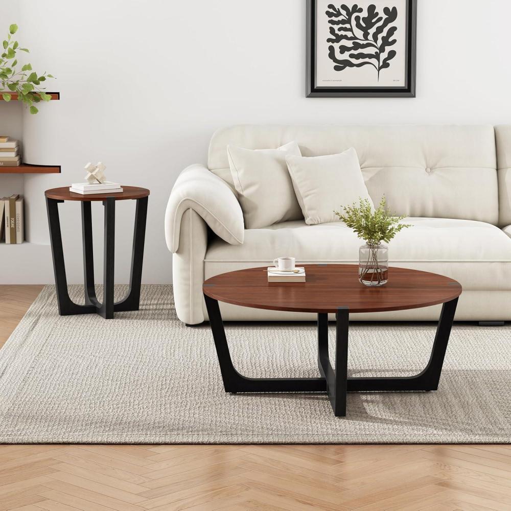 image:imageChristopher Knight Home Lemas Acacia Wood Coffee Table and Side Table Set with Wood Base Modern Indoor Accent Tables for Living Room Bedroom Home Office BrownBlack 2 pcs Set