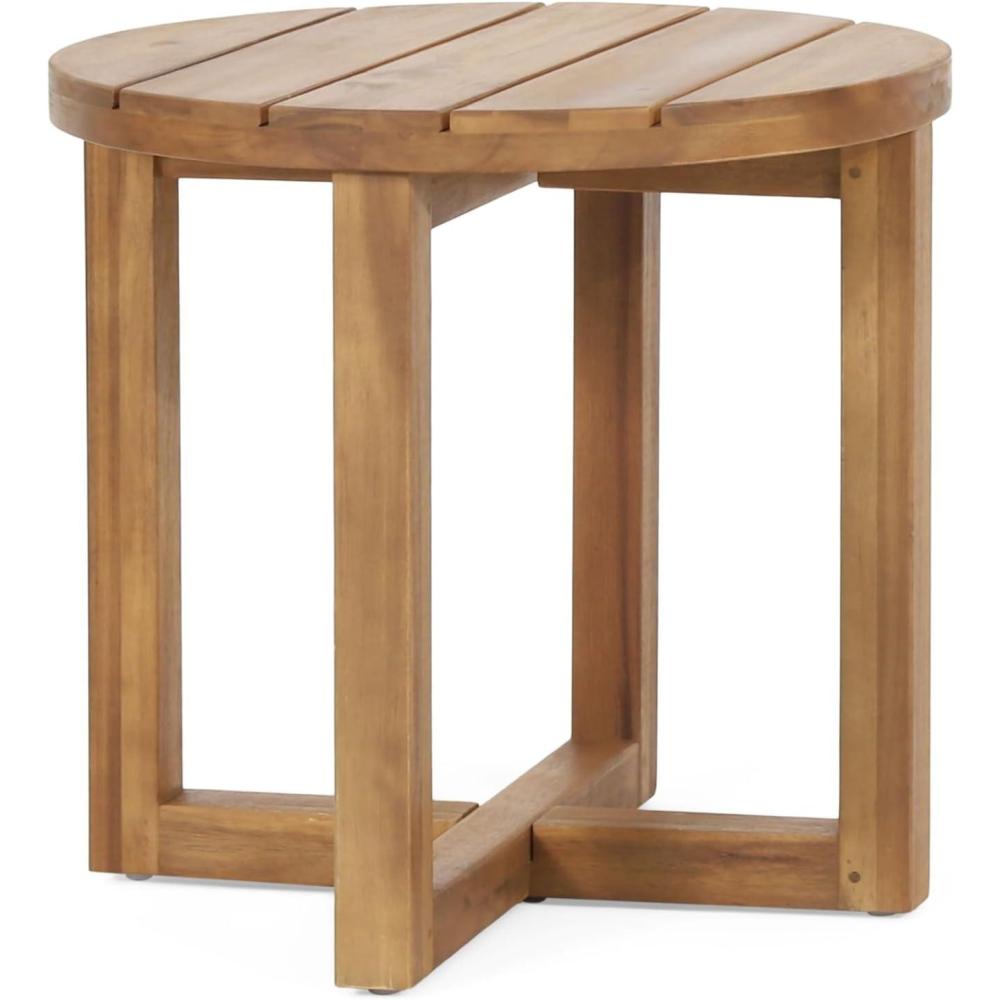image:imageChristopher Knight Home Selma Acacia Wood Outdoor Side Table Decorative Rectangular Small Accent Table Weather Resistant Patio End Table for Balcony Beach Pool Side Slatted Design Natural StainedHamel circular With Teak Finish