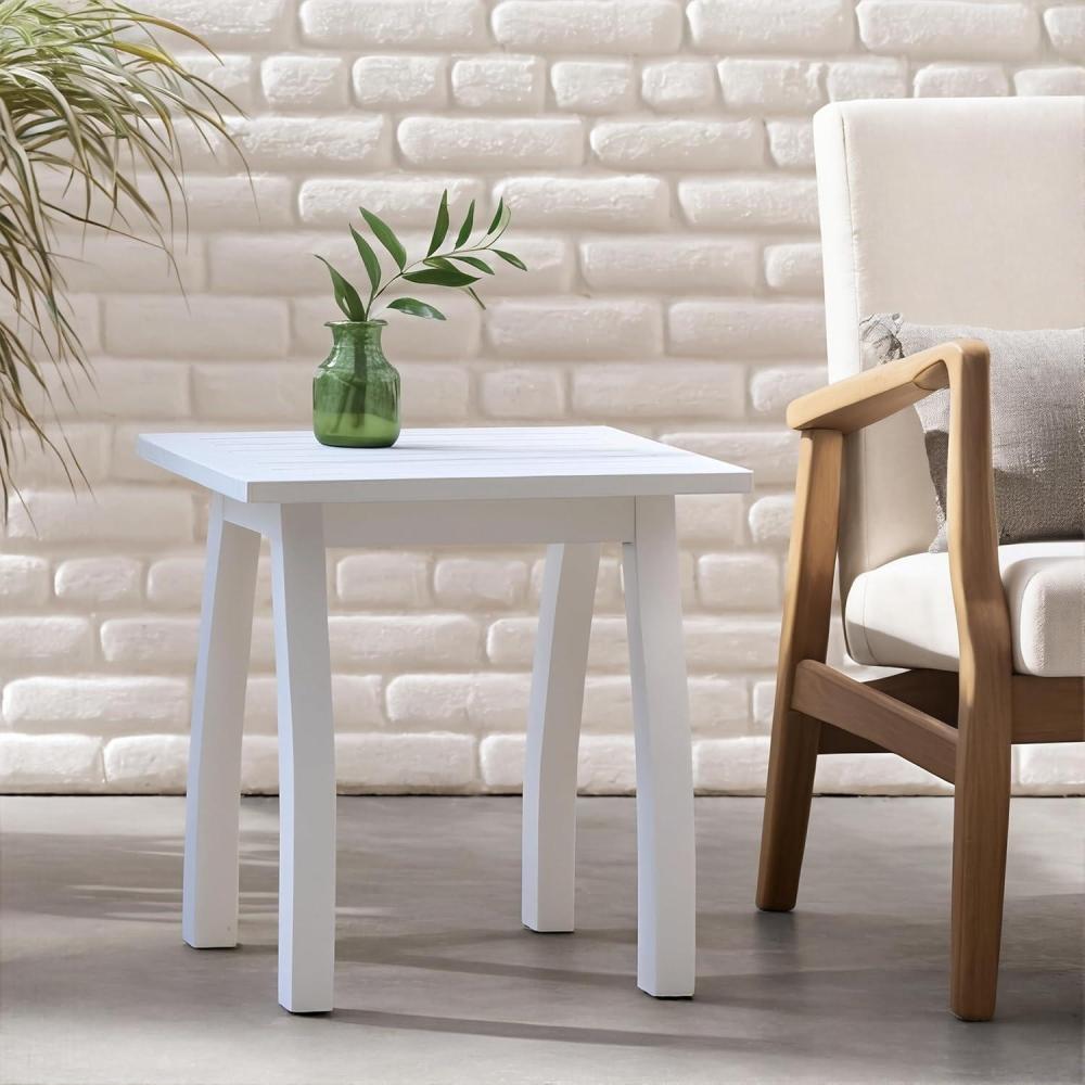 image:imageChristopher Knight Home Selma Acacia Wood Outdoor Side Table Decorative Rectangular Small Accent Table Weather Resistant Patio End Table for Balcony Beach Pool Side Slatted Design Natural StainedWhite Pu