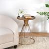 Christopher Knight Home Aurl Hollow Edge End Table, Round Side Table, Wooden Concave Tabletop, Iron Frame Side Desk, No Assembly Needed, Pine Wood Tea Desk for Living Room Home, Gold+Natural