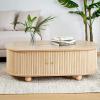 Christopher Knight Home Aurl Oval Coffee Table, Natural Wooden Coffee Table, Large Side Tables with Storage, Spacious Tabletop for Display Items, Accordion Door End Tables for Living Room, Natural