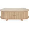 Christopher Knight Home Aurl Oval Coffee Table, Natural Wooden Coffee Table, Large Side Tables with Storage, Spacious Tabletop for Display Items, Accordion Door End Tables for Living Room, Natural