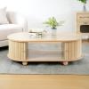 Christopher Knight Home Aurl Oval Coffee Table, Natural Wooden Coffee Table, Large Side Tables with Storage, Spacious Tabletop for Display Items, Accordion Door End Tables for Living Room, Natural