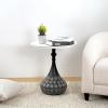 Christopher Knight Home Jorine Accent Side Table, Metal End Table, Round Tabletop, Hand-Hammered Texture Pedestal, Sofa Side Desk, Small Nightstand for Living Room, Easy Assembly, White+Black