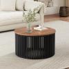 Christopher Knight Home Lemas Acacia Wood Coffee Table, 30″ W Round Modern Sofa Side Table with Wood Base, Modern Indoor Accent Table for Living Room Bedroom Home Office, Natural+Black
