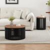Christopher Knight Home Lemas Acacia Wood Coffee Table and Side Table Set with Wood Base, Modern Indoor Accent Tables for Living Room Bedroom Home Office, Natural+Black, 2 pcs Set