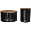 Christopher Knight Home Lemas Acacia Wood Coffee Table and Side Table Set with Wood Base, Modern Indoor Accent Tables for Living Room Bedroom Home Office, Natural+Black, 2 pcs Set
