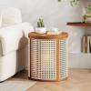 Christopher Knight Home Aurl 15.70″ Round End Table, Hollow Woven Side Table, Small Rubber Wood Nightstand, Rattan Woven Tea Desk, Round Wood Tabletop, Chic Home Deor Desk, Easy Assembly, Natural(Yellowish-brown)