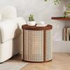Christopher Knight Home Aurl 15.70″ Round End Table, Hollow Woven Side Table, Small Rubber Wood Nightstand, Rattan Woven Tea Desk, Round Wood Tabletop, Chic Home Deor Desk, Easy Assembly, Natural(Dark Brown)