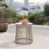 Christopher Knight Home Desna Coffee Table, Patio Glass Round End Table, Outdoor Side Table, Modern/Tropical Patio Accent Piece for Garden/Balcony, Iron Frame + Handwoven Rope Accent, Light Brown