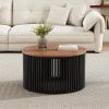 Christopher Knight Home Lemas Acacia Wood Coffee Table, 30″ W Round Modern Sofa Side Table with Wood Base, Modern Indoor Accent Table for Living Room Bedroom Home Office, Natural+Black