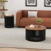 Christopher Knight Home Lemas Acacia Wood Coffee Table and Side Table Set with Wood Base, Modern Indoor Accent Tables for Living Room Bedroom Home Office, Natural+Black, 2 pcs Set