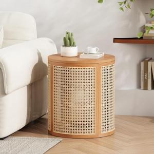 Christopher Knight Home Aurl 15.70″ Round End Table, Hollow Woven Side Table, Small Rubber Wood Nightstand, Rattan Woven Tea Desk, Round Wood Tabletop, Chic Home Deor Desk, Easy Assembly, Natural(Natural)
