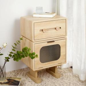 Christopher Knight Home Aurl Storage End Table, Tall Side Table, Robot Design, Rotating Tabletop, 2 Storage Drawers, Spacious Space for Organize, Wooden Nightstand for Living Room Bedroom, Natural
