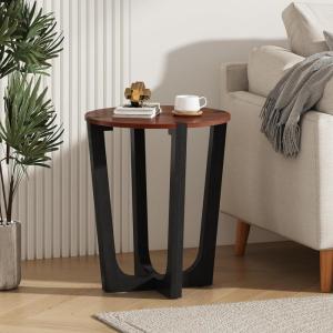Christopher Knight Home Lemas Acacia Wood Accent Table, 22.2″ Round Top Modern Sofa Side Table with Wood Base, Compact End-Table for Living Room Bedroom Home Office, Brown+Black