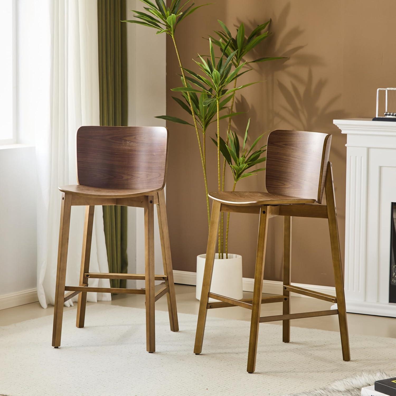 image:imageChristopher Knight Home Alice lndoor Barstool Set of 2 Rubberwood Frame Counter Height Stool with LowProfile Backrest for Bar TableKitchen Island Wooden Dining Chair with Footrest Brown Walnut