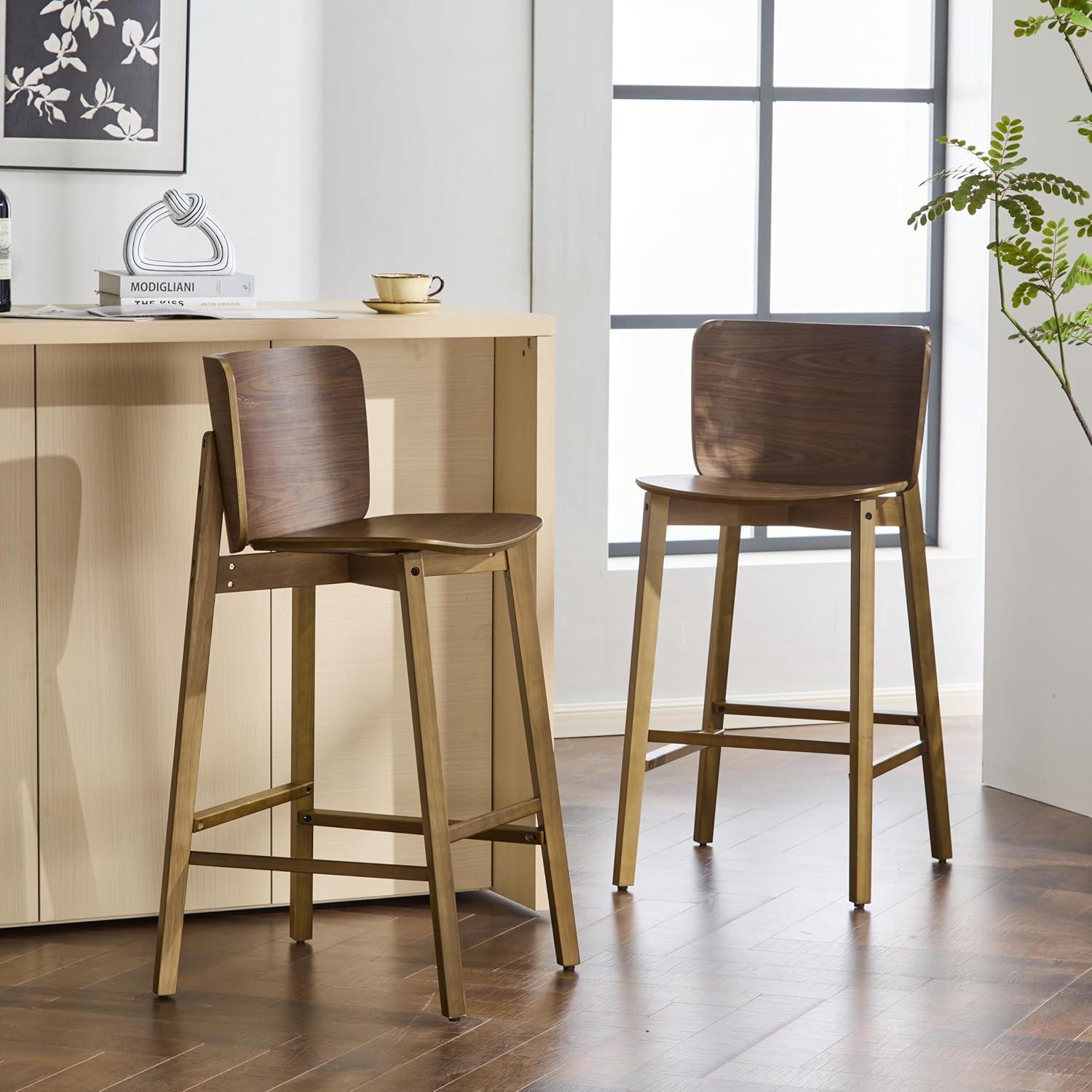 image:imageChristopher Knight Home Alice lndoor Barstool Set of 2 Rubberwood Frame Counter Height Stool with LowProfile Backrest for Bar TableKitchen Island Wooden Dining Chair with Footrest Brown Walnut