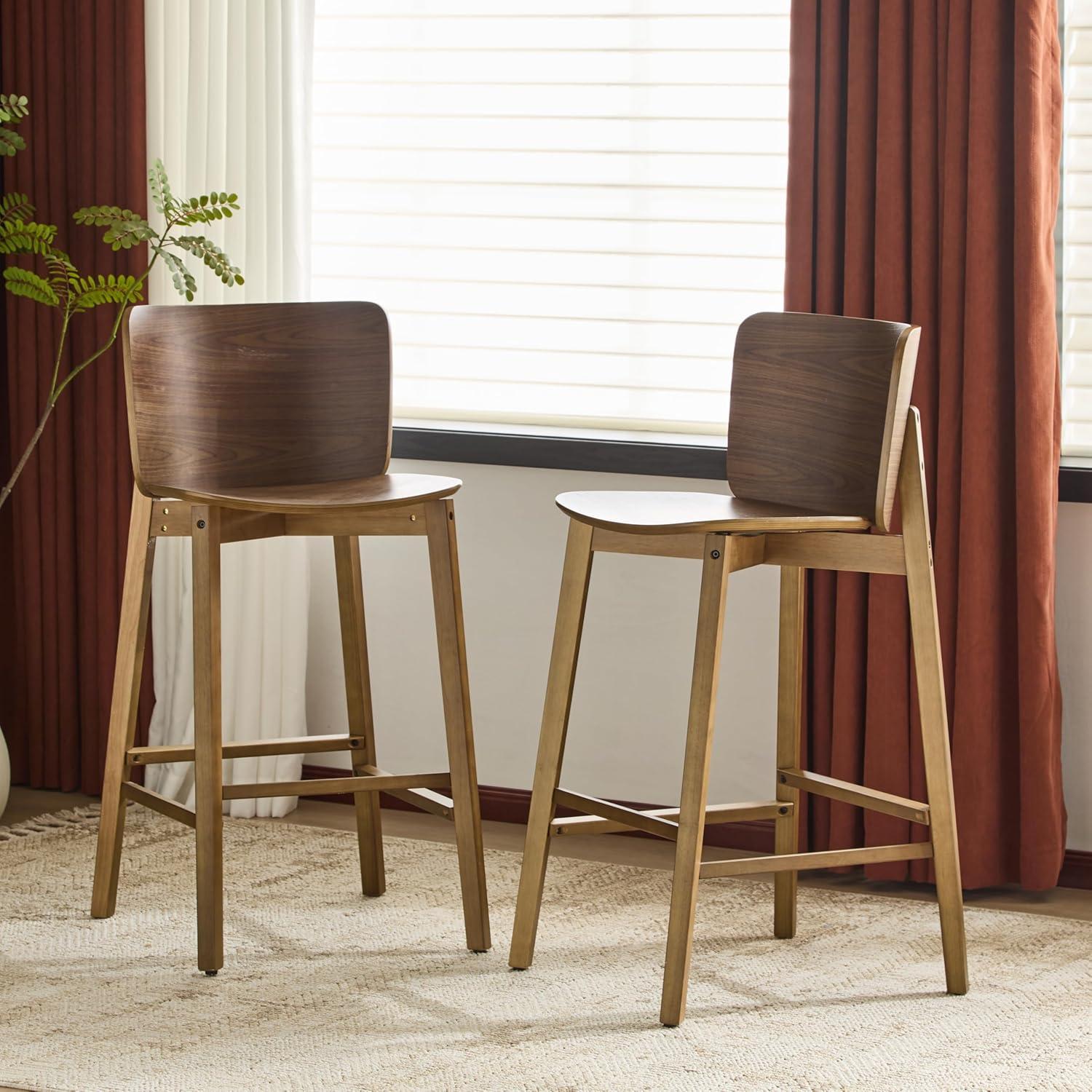image:imageChristopher Knight Home Alice lndoor Barstool Set of 2 Rubberwood Frame Counter Height Stool with LowProfile Backrest for Bar TableKitchen Island Wooden Dining Chair with Footrest Brown Walnut