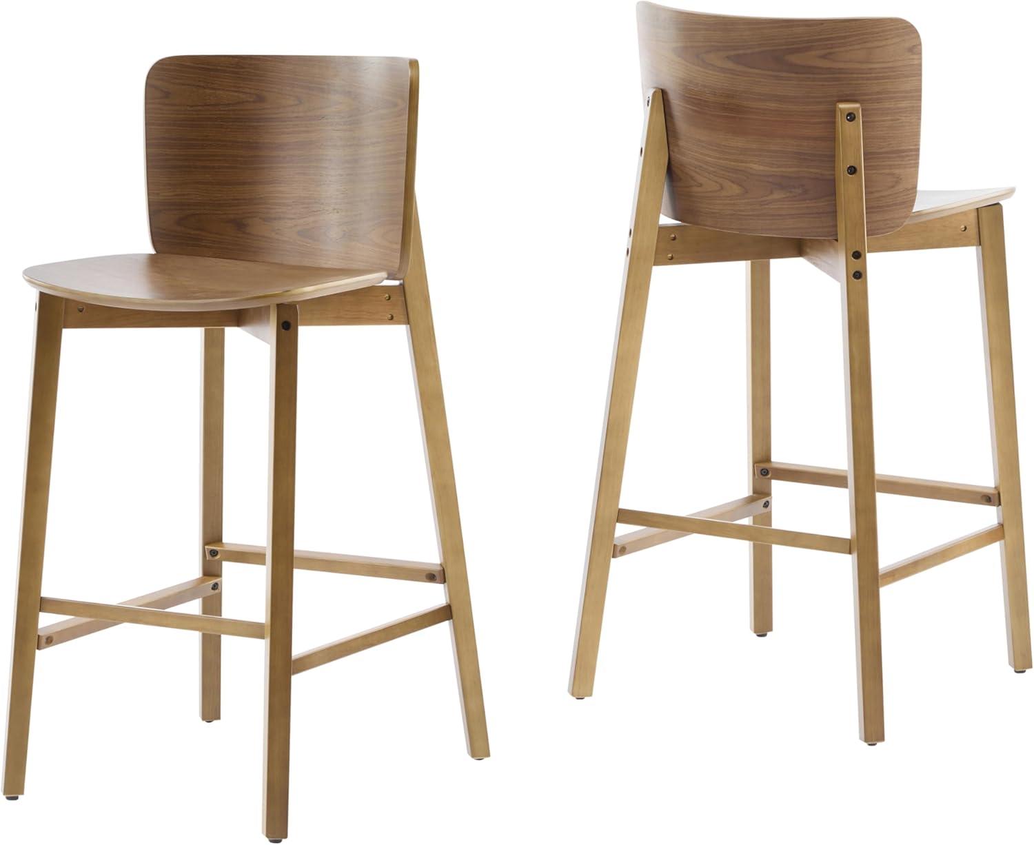 image:imageChristopher Knight Home Alice lndoor Barstool Set of 2 Rubberwood Frame Counter Height Stool with LowProfile Backrest for Bar TableKitchen Island Wooden Dining Chair with Footrest Brown Walnut