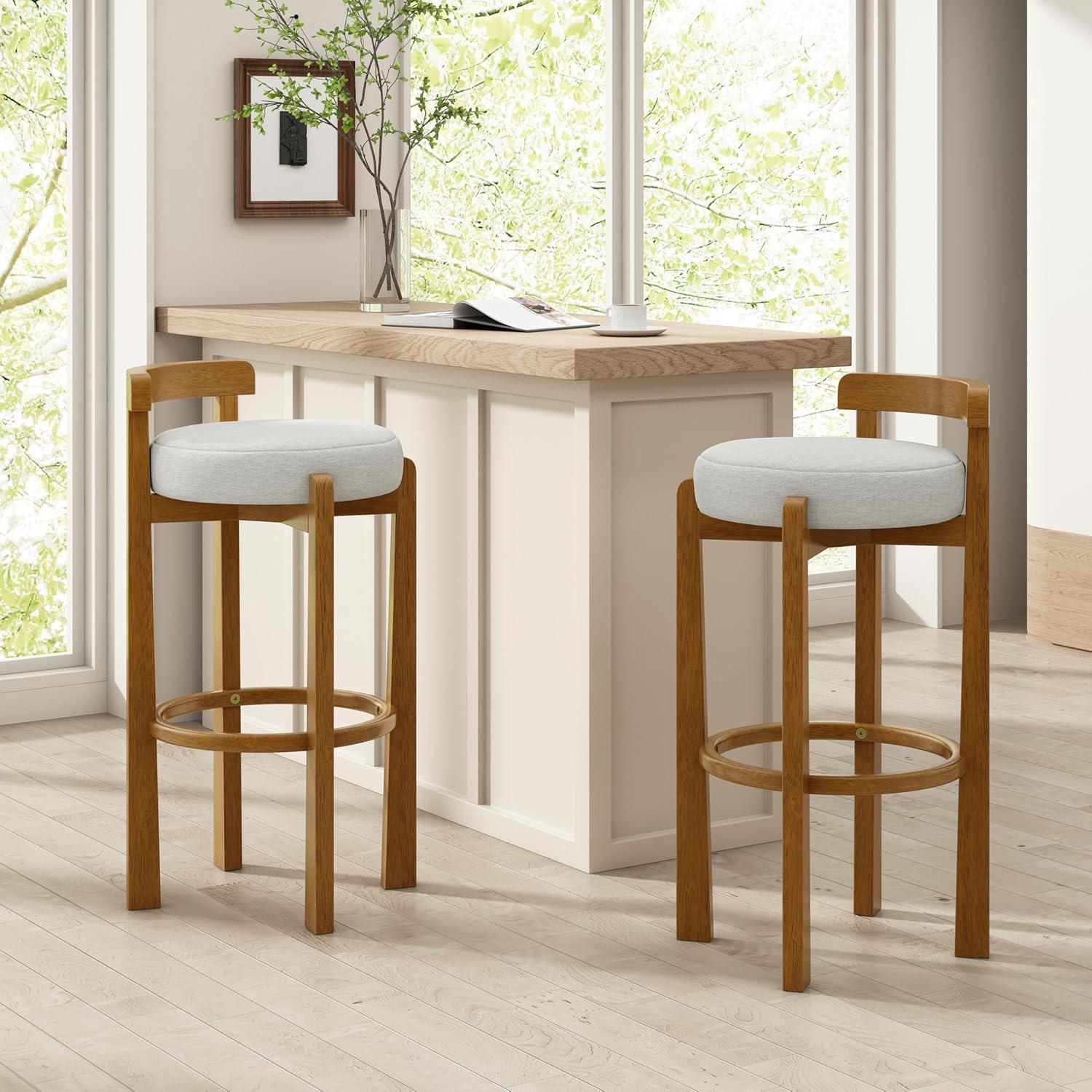 image:imageChristopher Knight Home Athe Set of 2 Indoor Wooden Low Back Barstool Rubberwood Frame Bar Chair Seat Cushion Counter Height Stool Bar Stools for Kitchen Island White amp WalnutIvory Walnut
