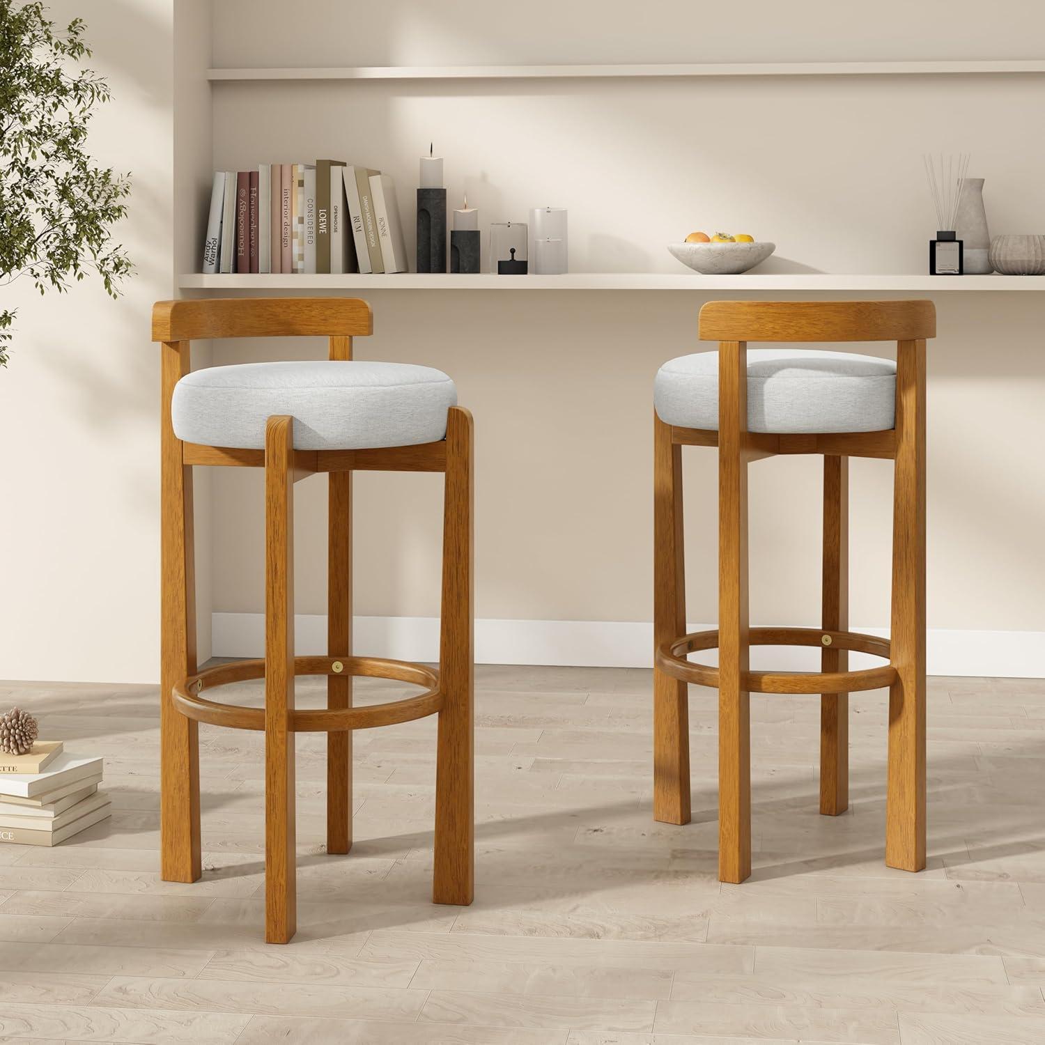 image:imageChristopher Knight Home Athe Set of 2 Indoor Wooden Low Back Barstool Rubberwood Frame Bar Chair Seat Cushion Counter Height Stool Bar Stools for Kitchen Island White amp WalnutIvory Walnut