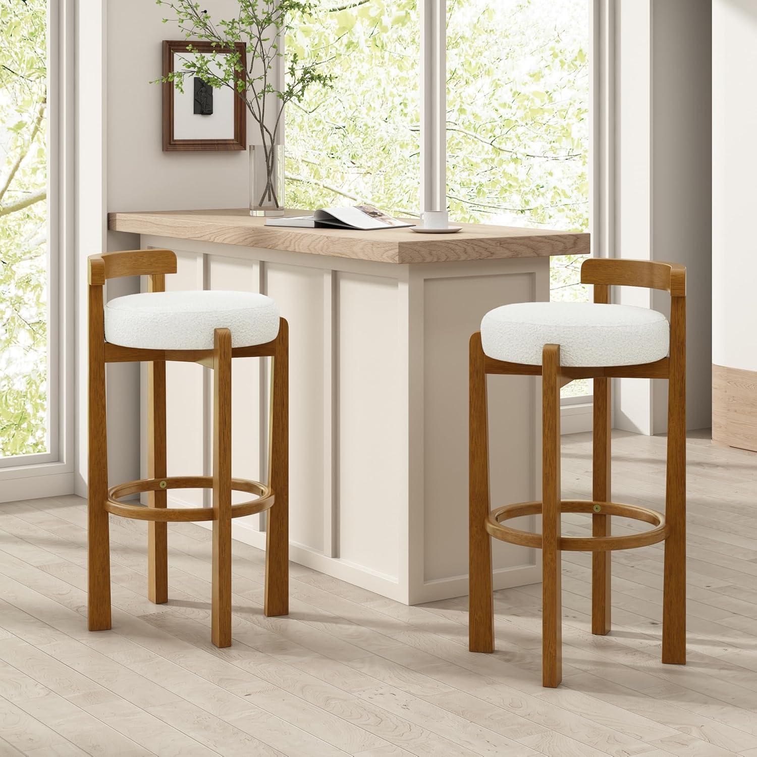 image:imageChristopher Knight Home Athe Set of 2 Indoor Wooden Low Back Barstool Rubberwood Frame Bar Chair Seat Cushion Counter Height Stool Bar Stools for Kitchen Island White amp WalnutWhite Walnut