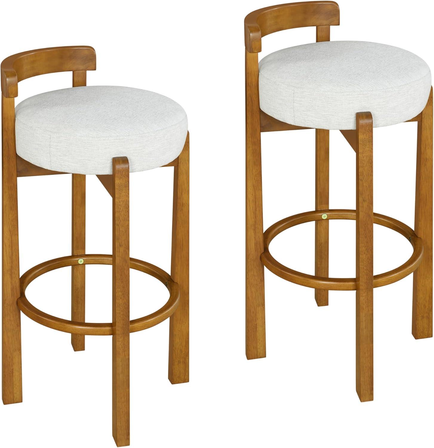 image:imageChristopher Knight Home Athe Set of 2 Indoor Wooden Low Back Barstool Rubberwood Frame Bar Chair Seat Cushion Counter Height Stool Bar Stools for Kitchen Island White amp WalnutIvory Walnut