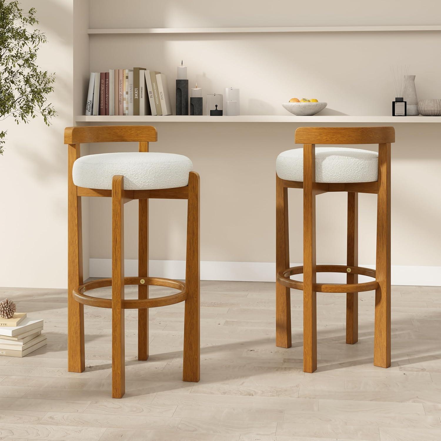 image:imageChristopher Knight Home Athe Set of 2 Indoor Wooden Low Back Barstool Rubberwood Frame Bar Chair Seat Cushion Counter Height Stool Bar Stools for Kitchen Island White amp WalnutWhite Walnut