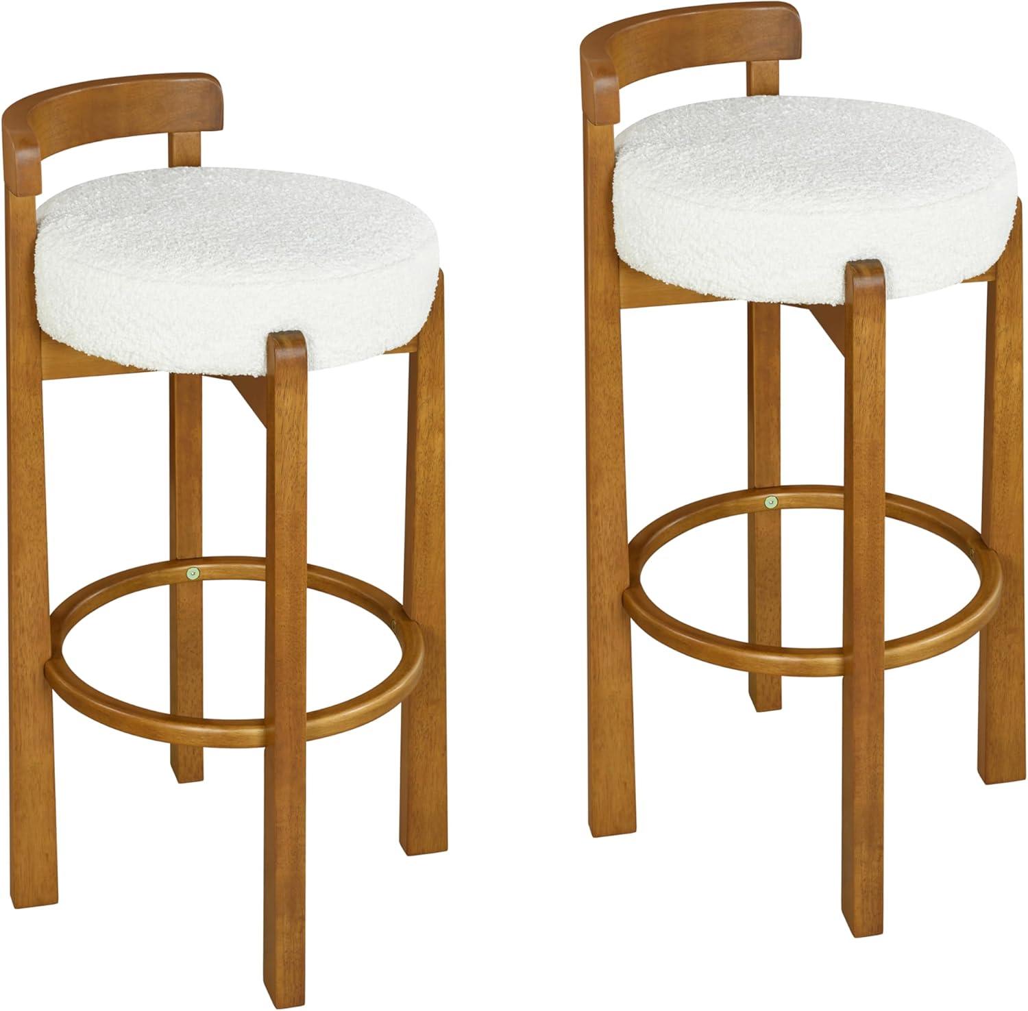 image:imageChristopher Knight Home Athe Set of 2 Indoor Wooden Low Back Barstool Rubberwood Frame Bar Chair Seat Cushion Counter Height Stool Bar Stools for Kitchen Island White amp WalnutWhite Walnut